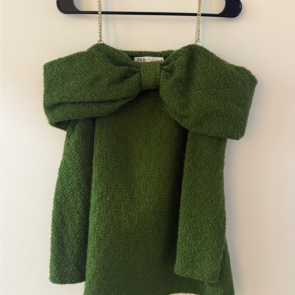 Zara Forest Green Sweater with Statement Bow